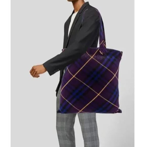 NEW Burberry London Supernova purple plaid check large shopper tote bag - Picture 4 of 7